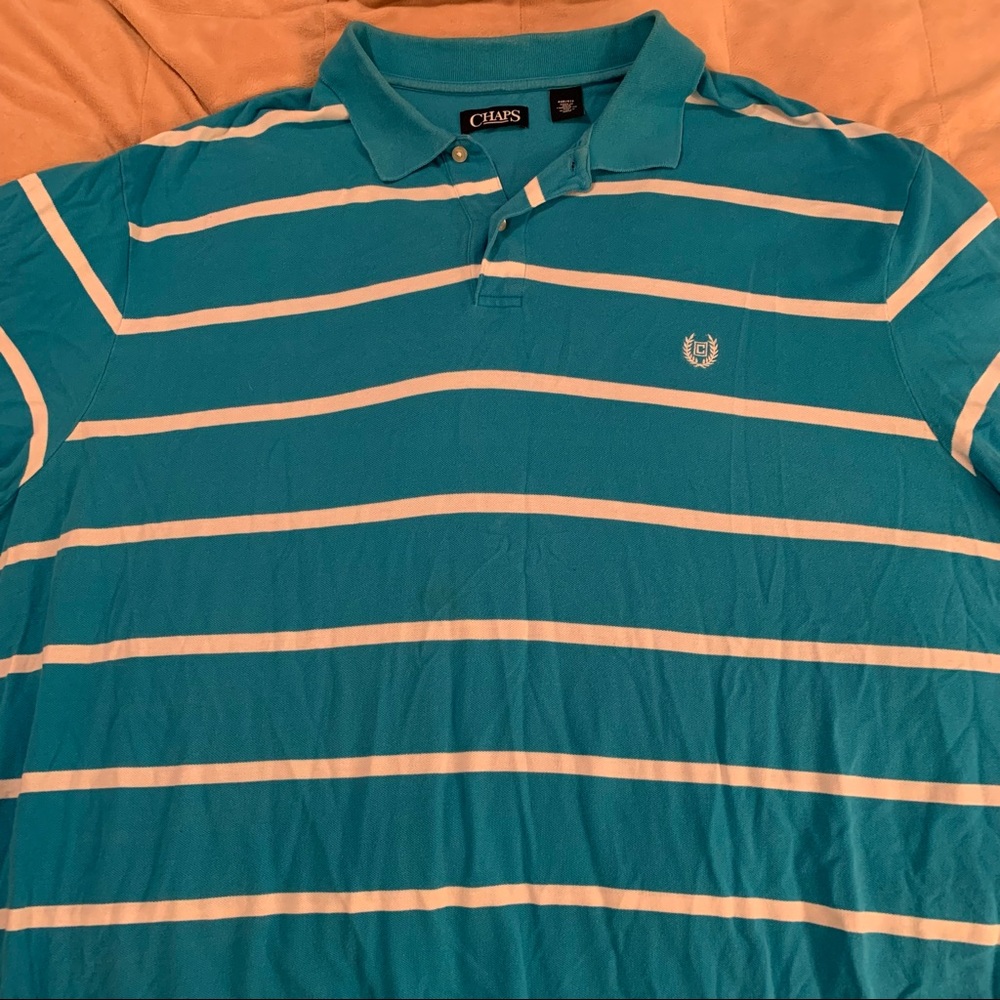 Chaps Blue White Striped Polo Short Sleeve - Picture 3 of 6